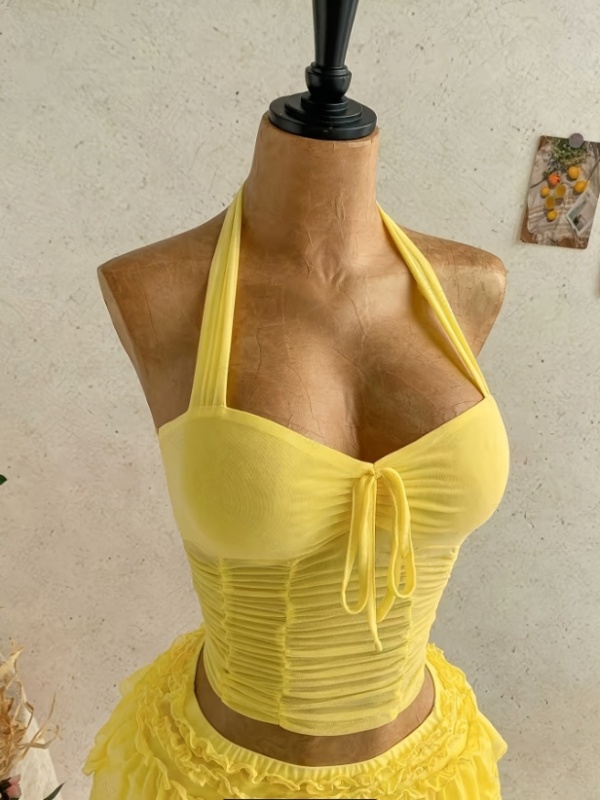 Mesh summer skirt vacation tops a set for women