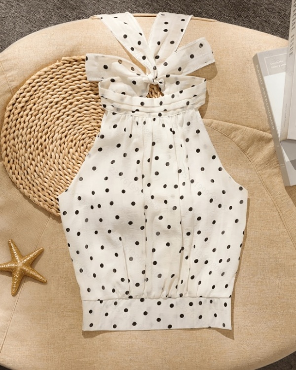 Polka dot chiffon tops commuting shirt