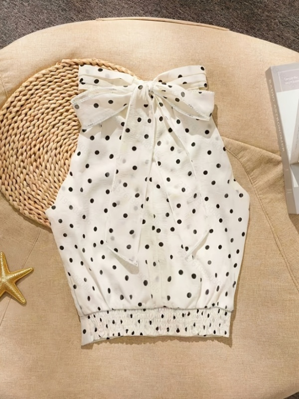 Polka dot chiffon tops commuting shirt