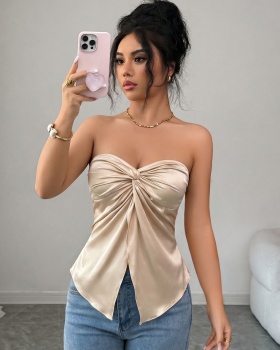 Elegant pure summer satin wrapped chest tops