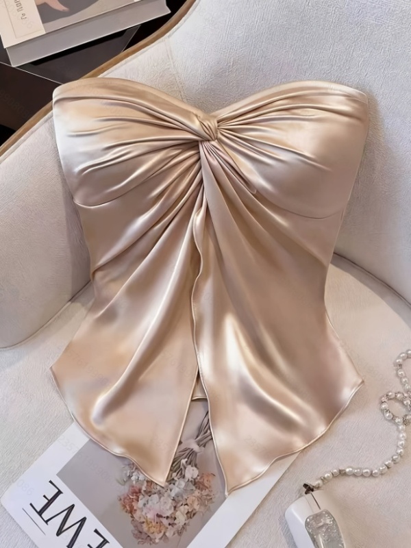 Elegant pure summer satin wrapped chest tops