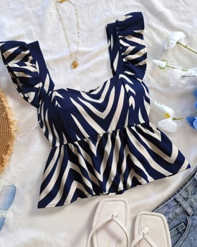 All-match printing pinched waist elegant shirt for women