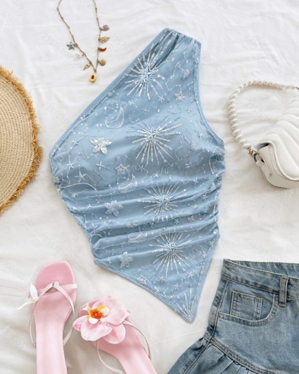Sequins romantic embroidered tops for women