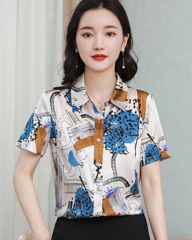 Short sleeve printing tops summer silk shirt for women