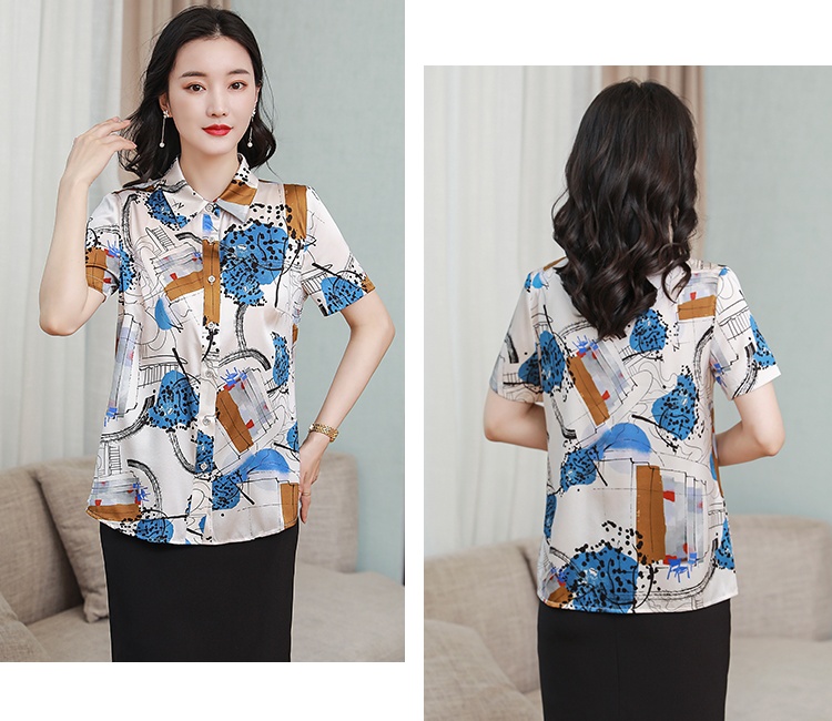 Short sleeve printing tops summer silk shirt for women