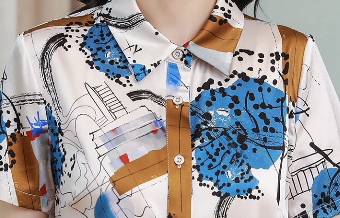 Short sleeve printing tops summer silk shirt for women