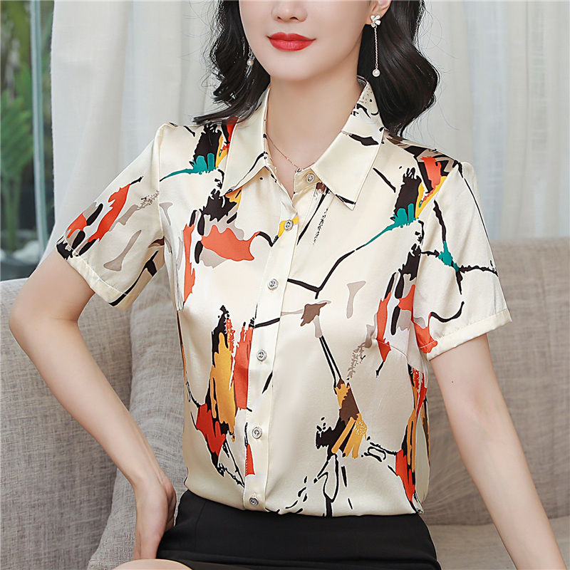 Summer printing tops slim shirt for women