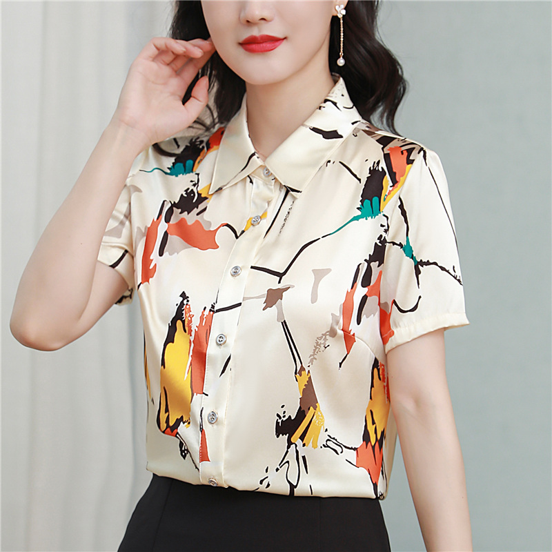Summer printing tops slim shirt for women