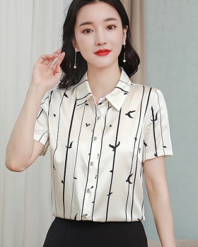 Middle-aged real silk shirt temperament tops for women
