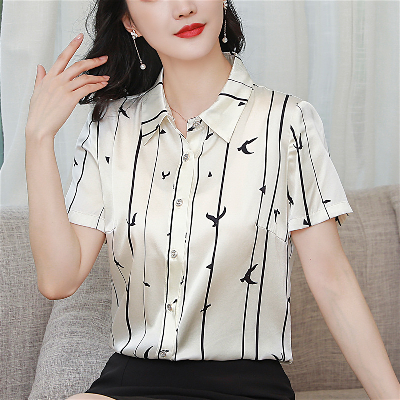 Middle-aged real silk shirt temperament tops for women