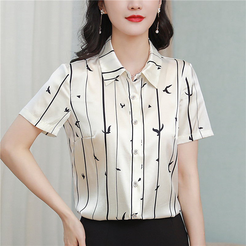 Middle-aged real silk shirt temperament tops for women