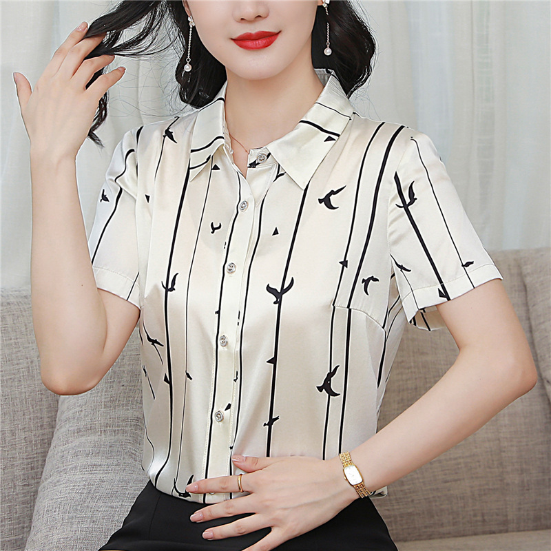 Middle-aged real silk shirt temperament tops for women