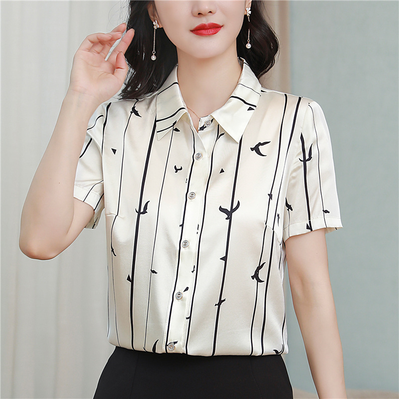 Middle-aged real silk shirt temperament tops for women