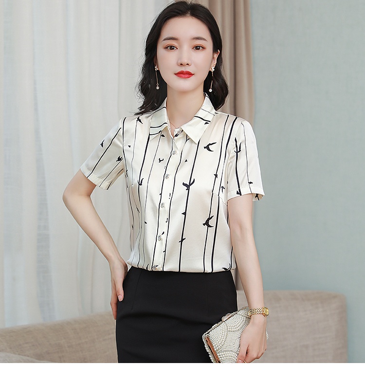 Middle-aged real silk shirt temperament tops for women