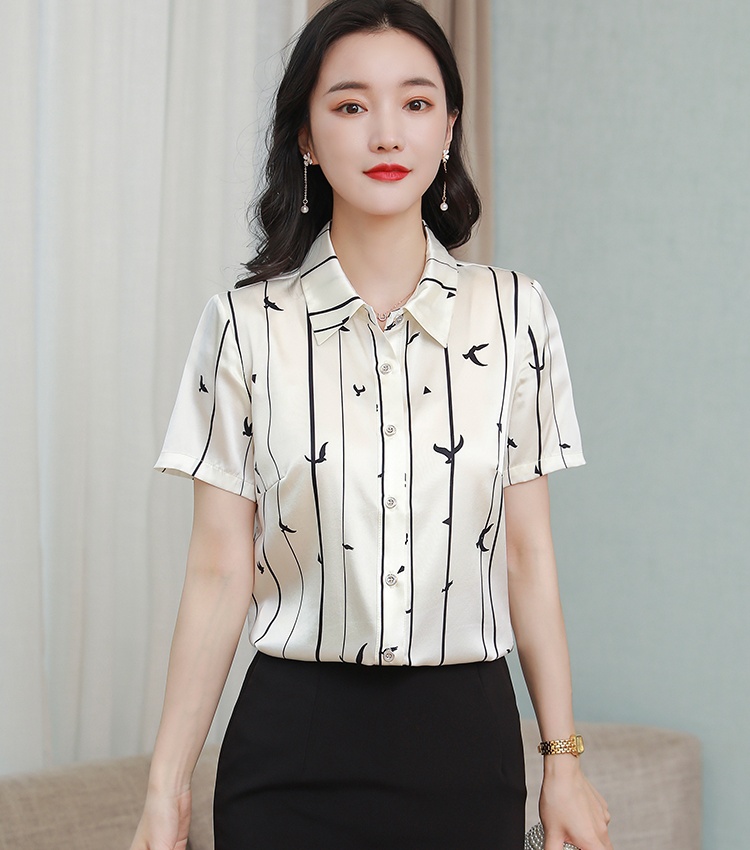 Middle-aged real silk shirt temperament tops for women