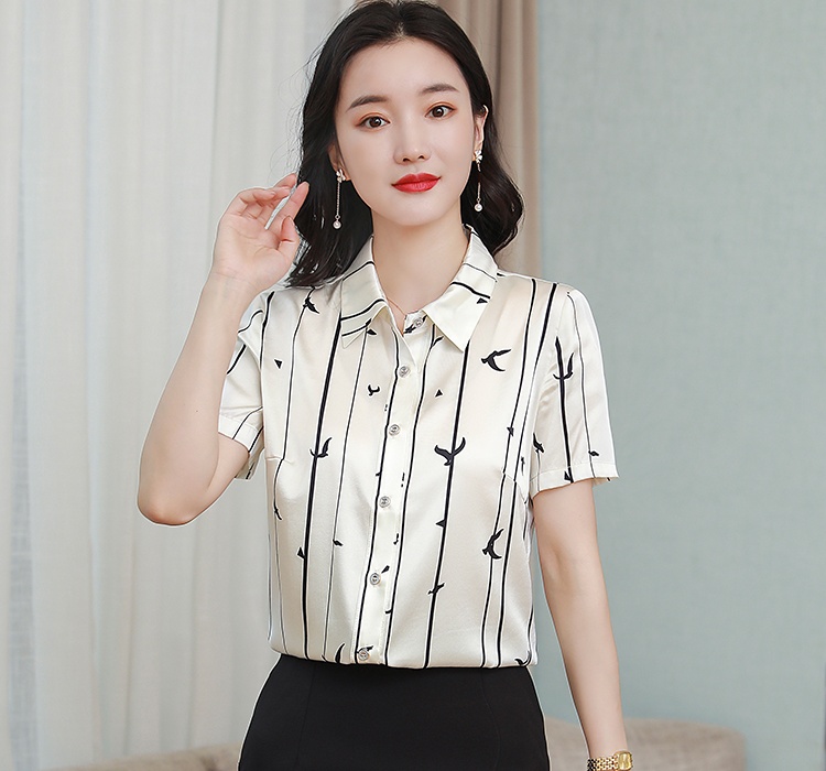 Middle-aged real silk shirt temperament tops for women