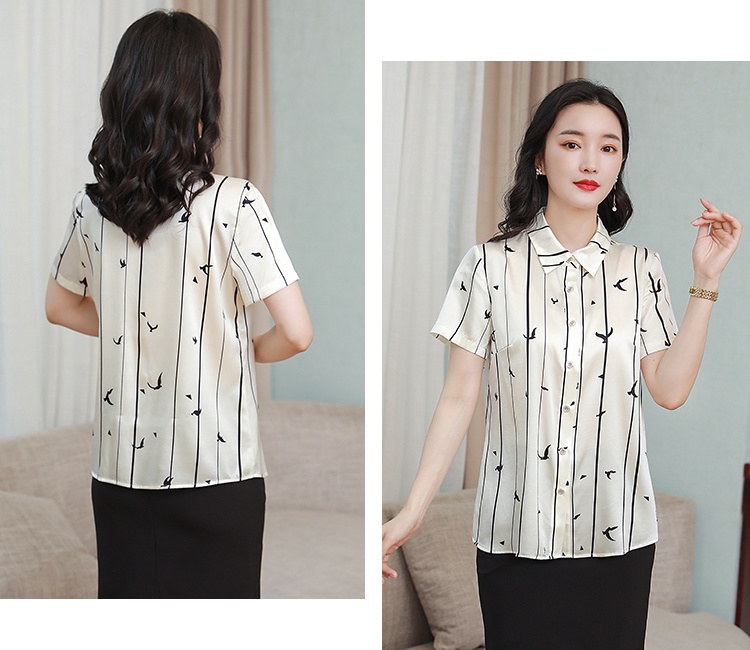 Middle-aged real silk shirt temperament tops for women