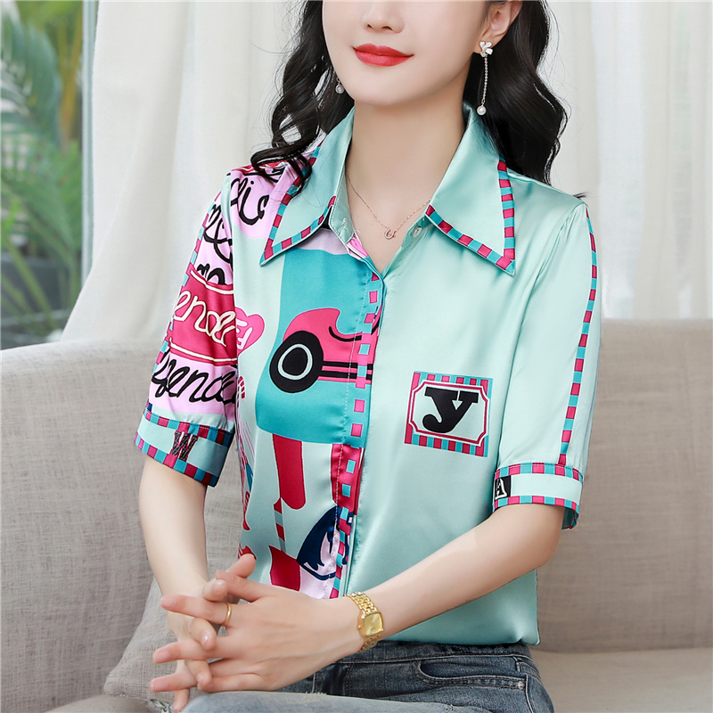 Real silk summer European style shirt for women