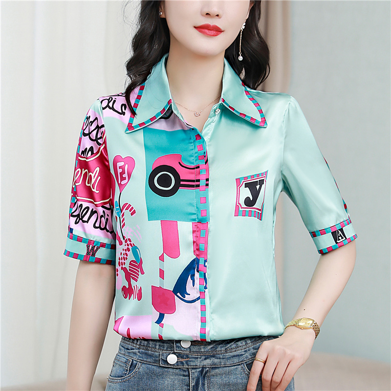 Real silk summer European style shirt for women