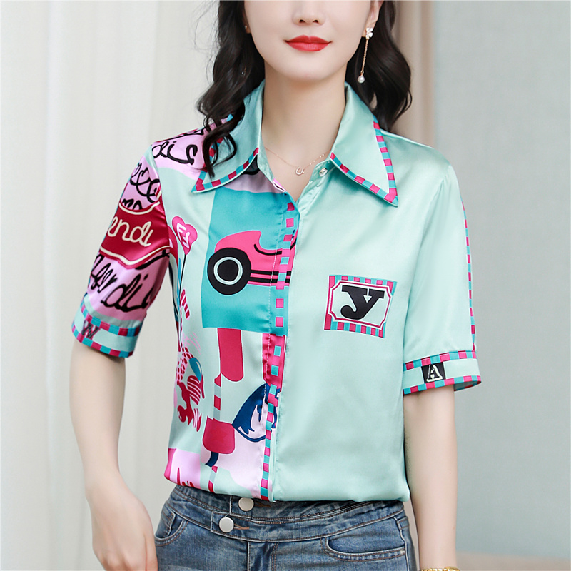 Real silk summer European style shirt for women