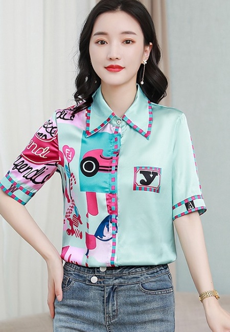 Real silk summer European style shirt for women