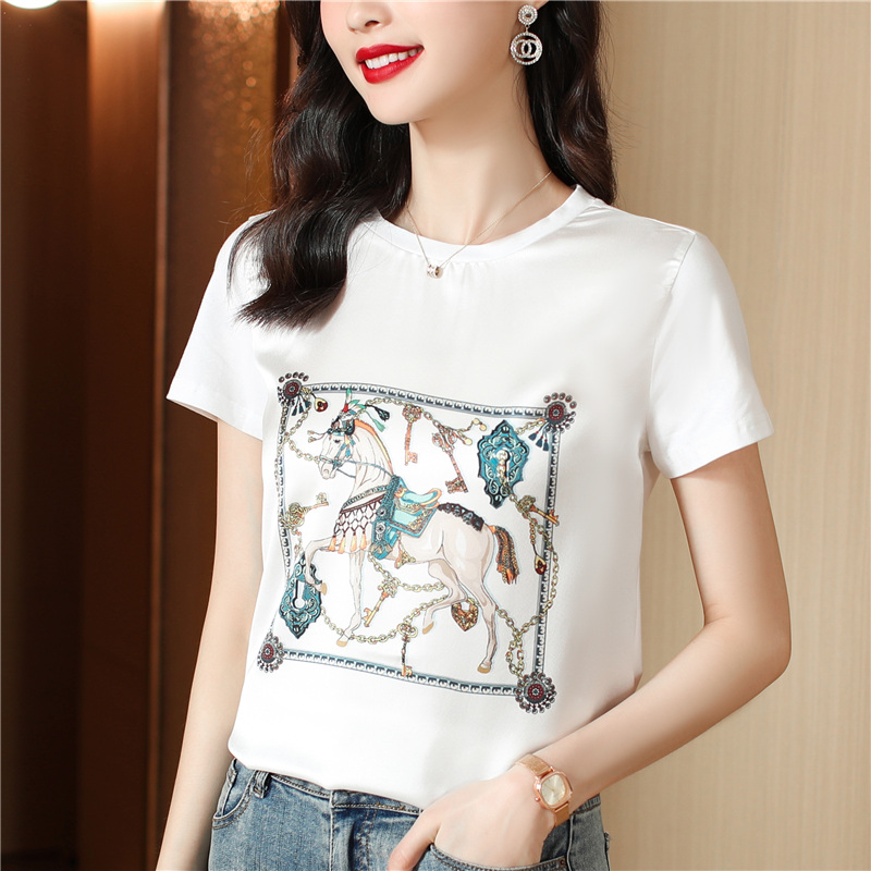 National style tops printing T-shirt for women