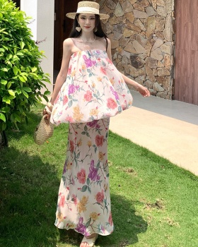 France style temperament vacation flowers dress