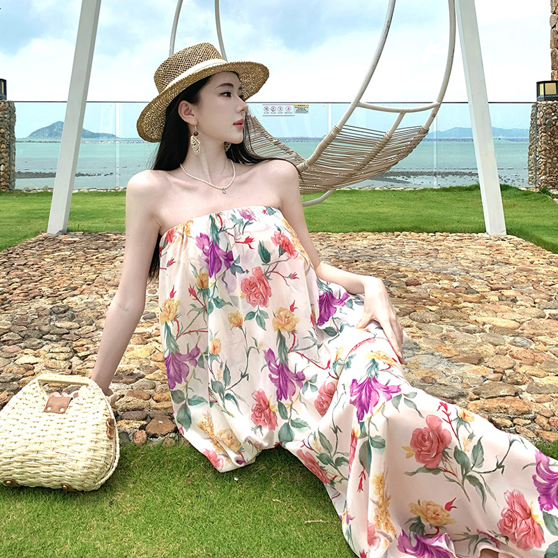 France style temperament vacation flowers dress