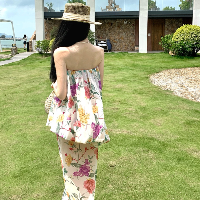 France style temperament vacation flowers dress