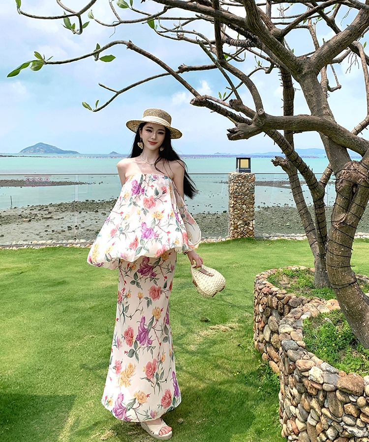 France style temperament vacation flowers dress