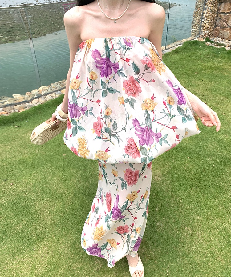 France style temperament vacation flowers dress