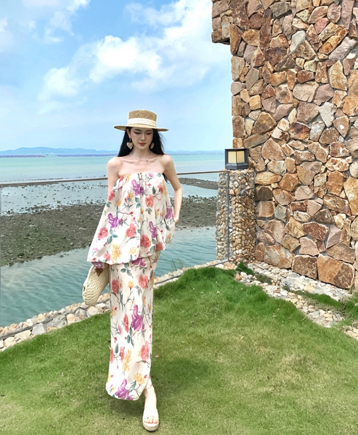 France style temperament vacation flowers dress