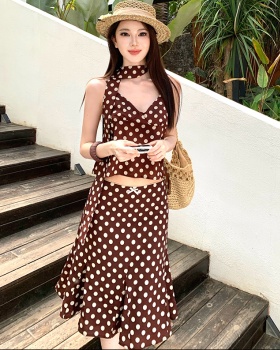 Seaside mermaid skirt sling polka dot long skirt 2pcs set