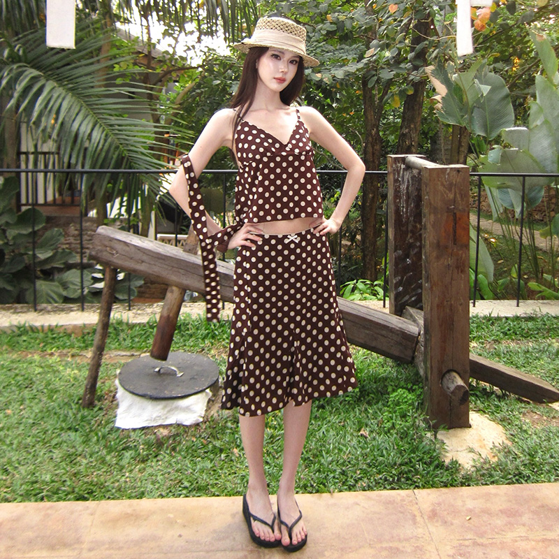 Seaside mermaid skirt sling polka dot long skirt 2pcs set
