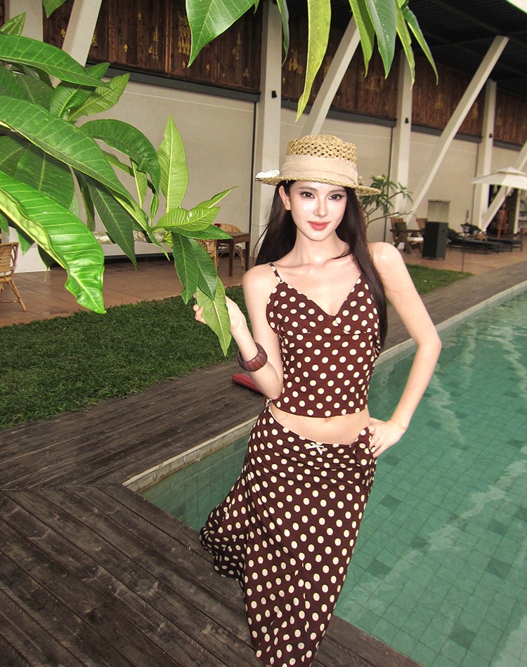 Seaside mermaid skirt sling polka dot long skirt 2pcs set