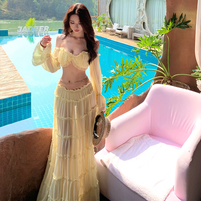 Island flair seaside vacation long skirt 2pcs set