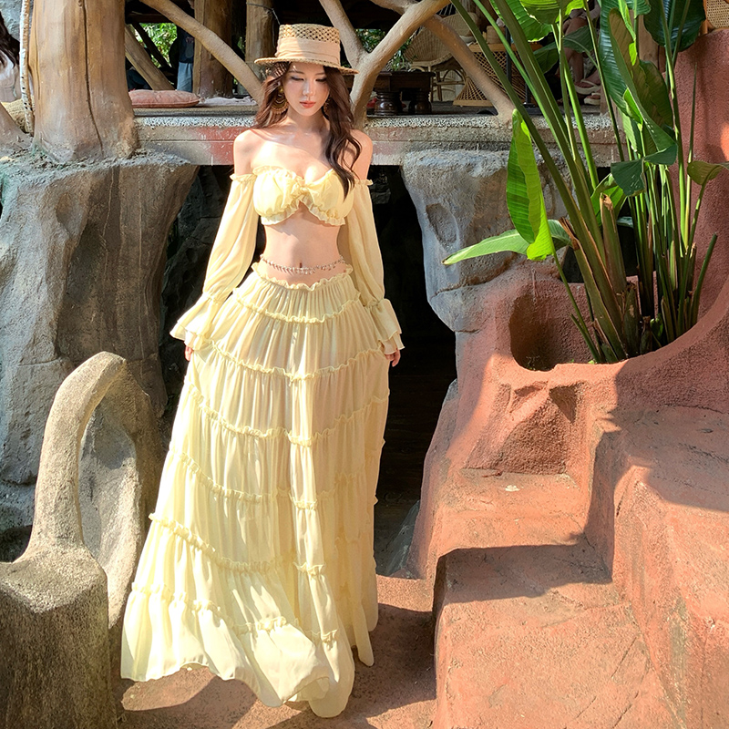 Island flair seaside vacation long skirt 2pcs set