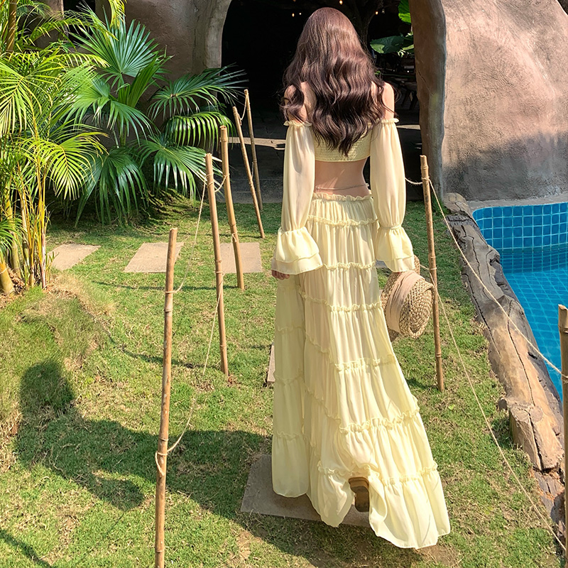 Island flair seaside vacation long skirt 2pcs set