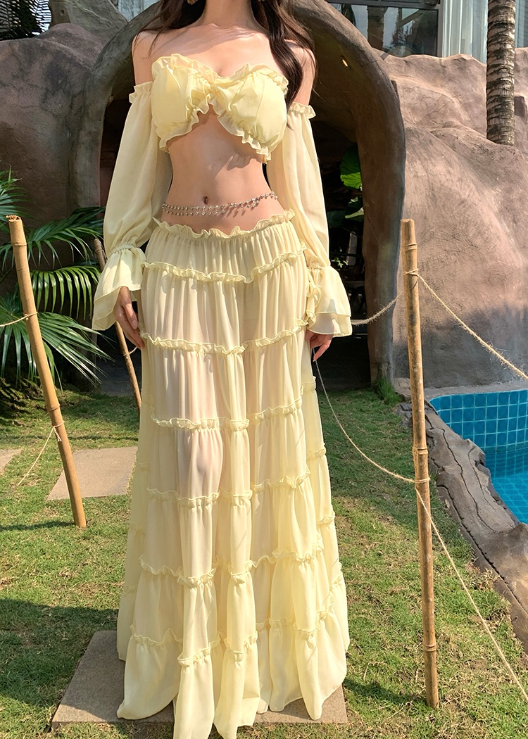 Island flair seaside vacation long skirt 2pcs set