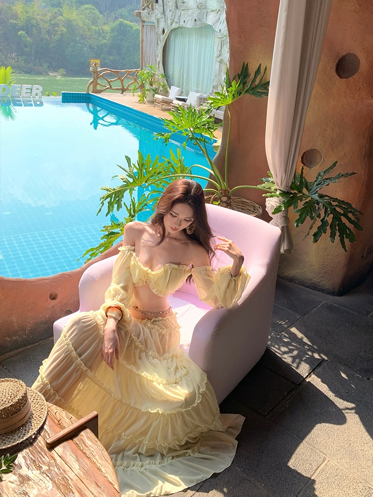 Island flair seaside vacation long skirt 2pcs set