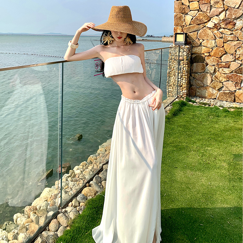 Low-waist long skirt short skirt 2pcs set for women
