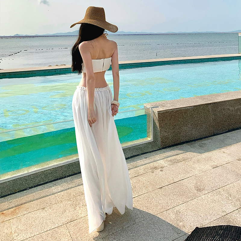Low-waist long skirt short skirt 2pcs set for women