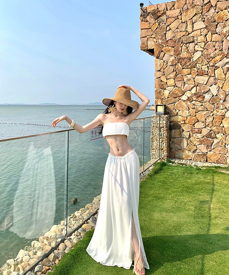 Low-waist long skirt short skirt 2pcs set for women