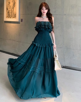 Summer ladies formal dress wrapped chest dress for women