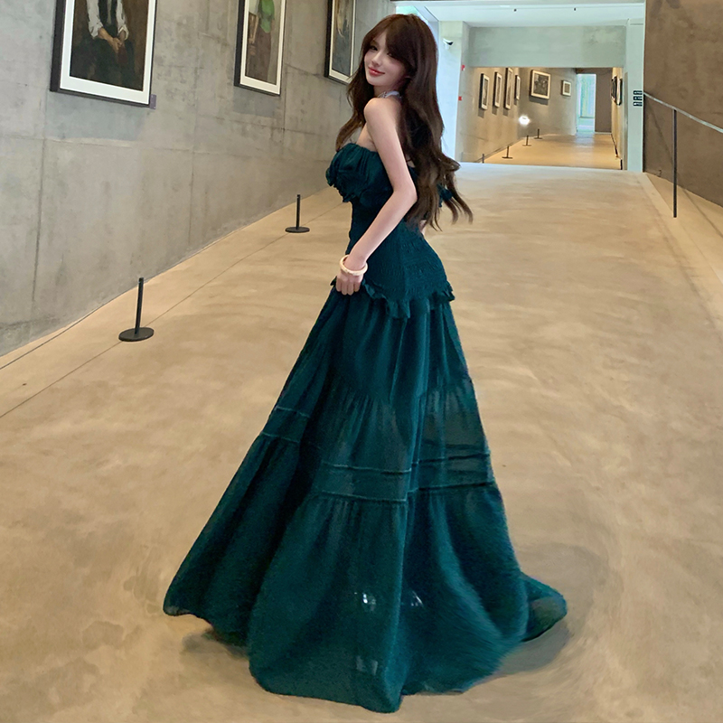 Summer ladies formal dress wrapped chest dress for women