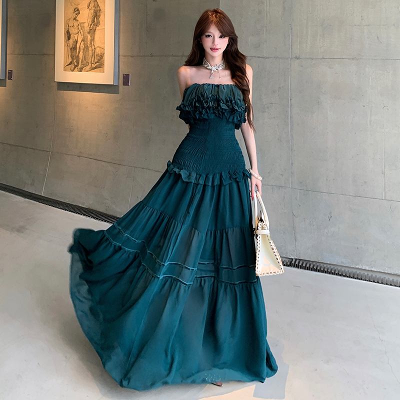 Summer ladies formal dress wrapped chest dress for women