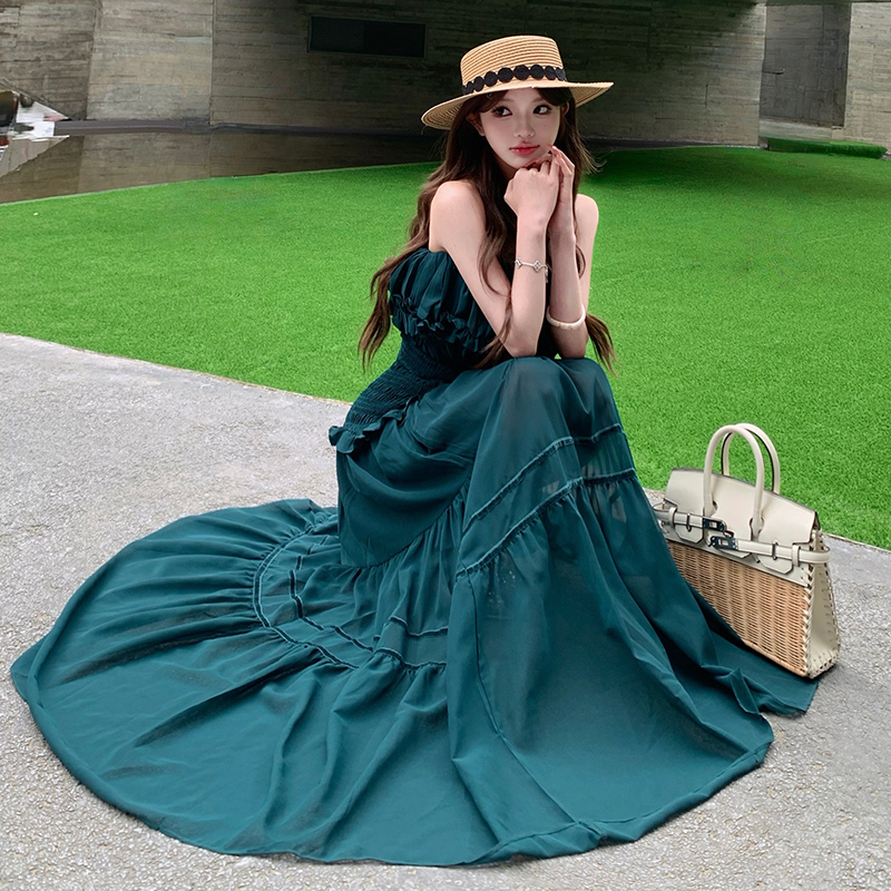 Summer ladies formal dress wrapped chest dress for women