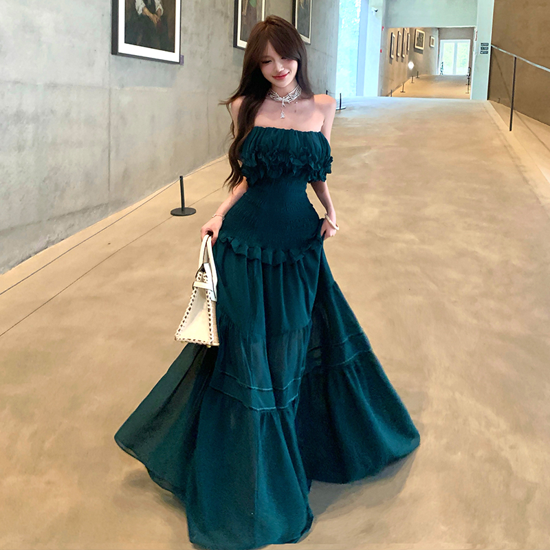 Summer ladies formal dress wrapped chest dress for women
