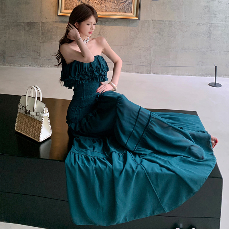 Summer ladies formal dress wrapped chest dress for women