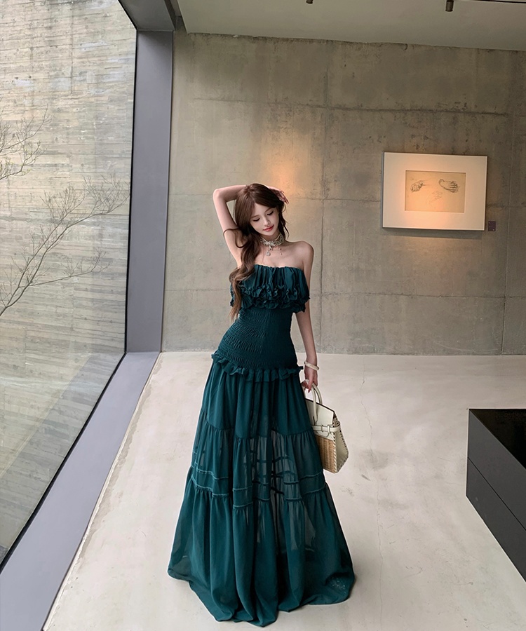 Summer ladies formal dress wrapped chest dress for women